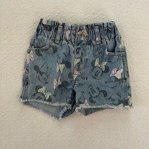 Disney GAP Minnie Mouse Denim Shorts Light Green and Pink Bows